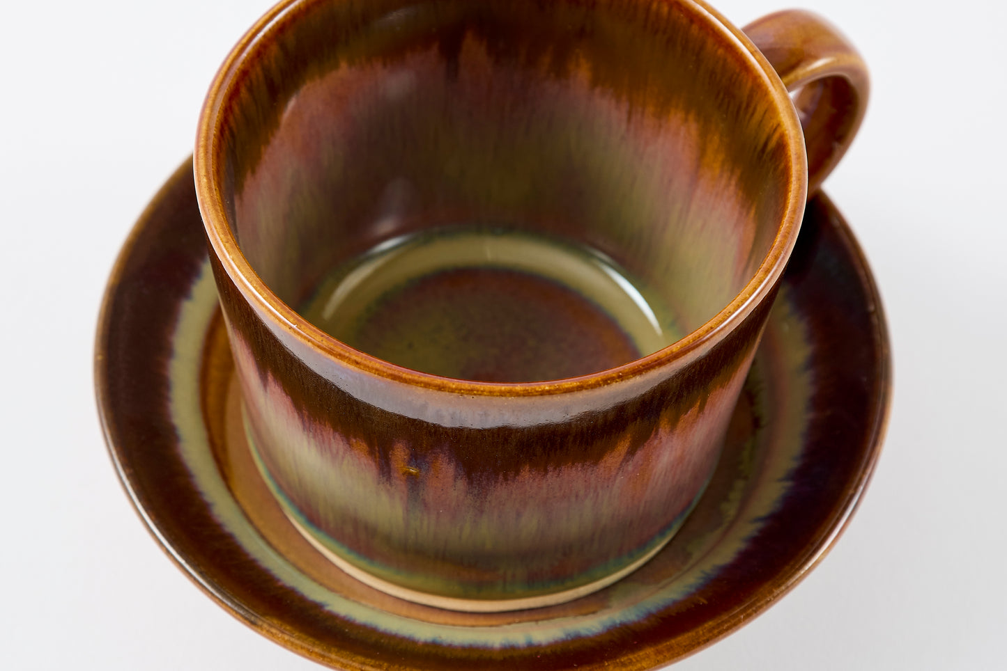 Rust Rim and Amber Glaze Cup & Saucer Hasami Porcelain