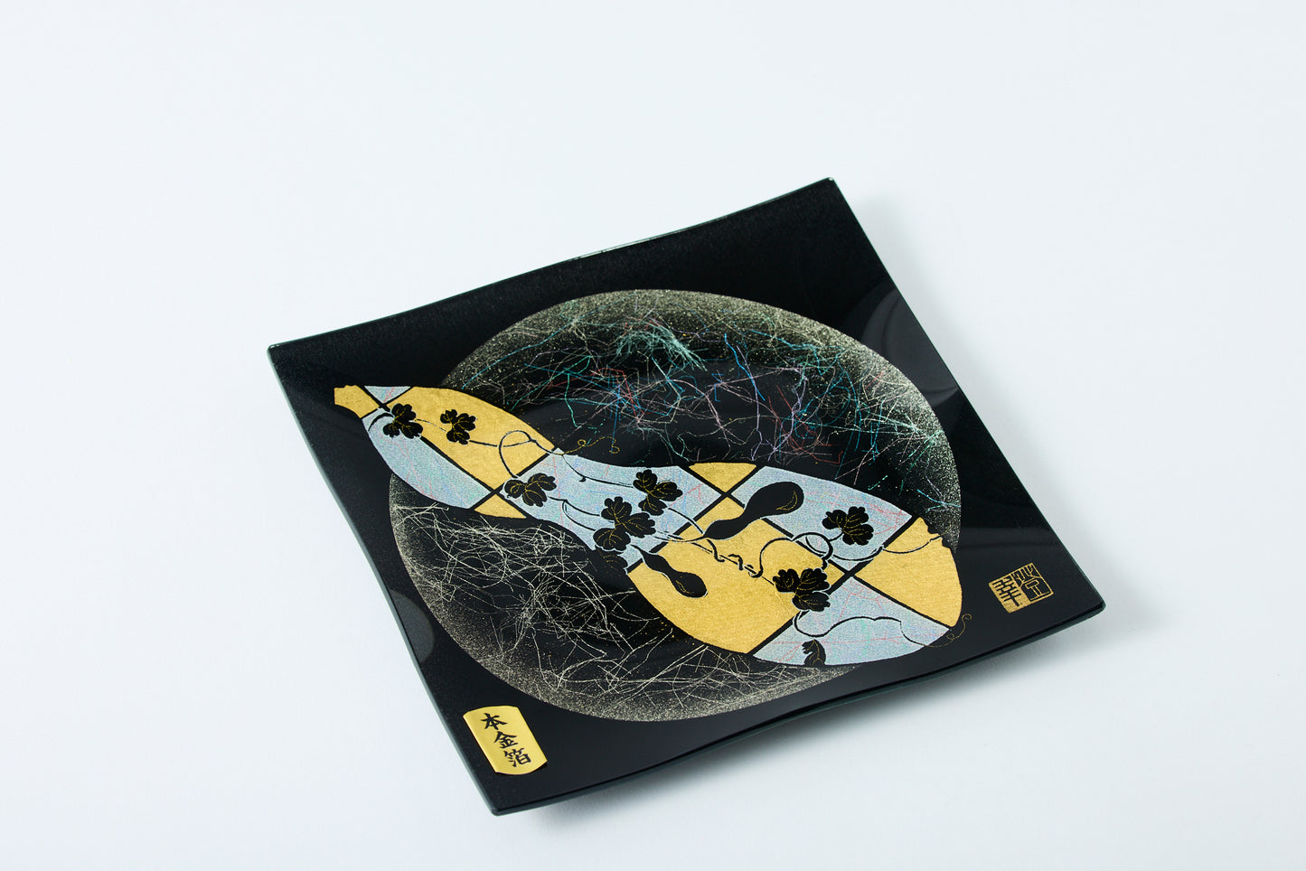 Honkin "本金" Ichimatsu Hyoutan Kuroji "市松瓢箪黒地" Square Plate