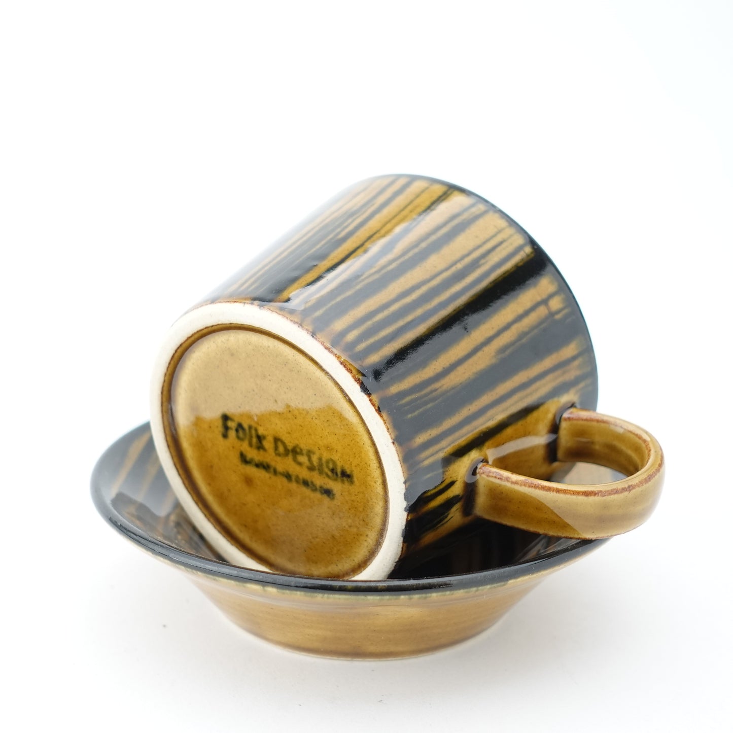 Striped Amber Glaze Cup & Saucer Hasami Porcelain