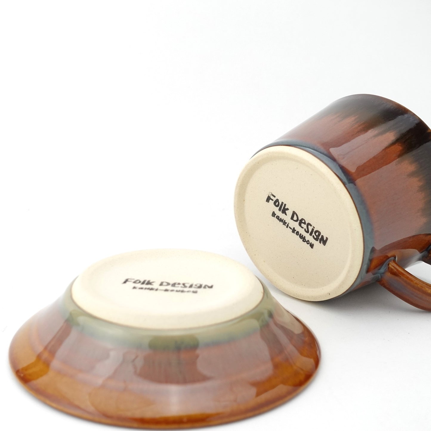 Rust Rim and Amber Glaze Cup & Saucer Hasami Porcelain