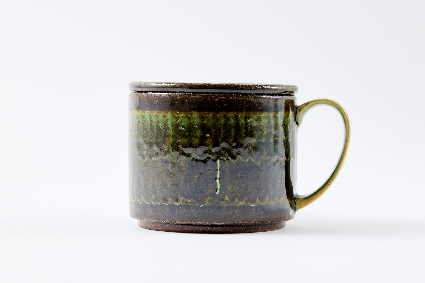 FD Green Glaze Bold Double Brush Stroke Lidded Mug Hasami Porcelain