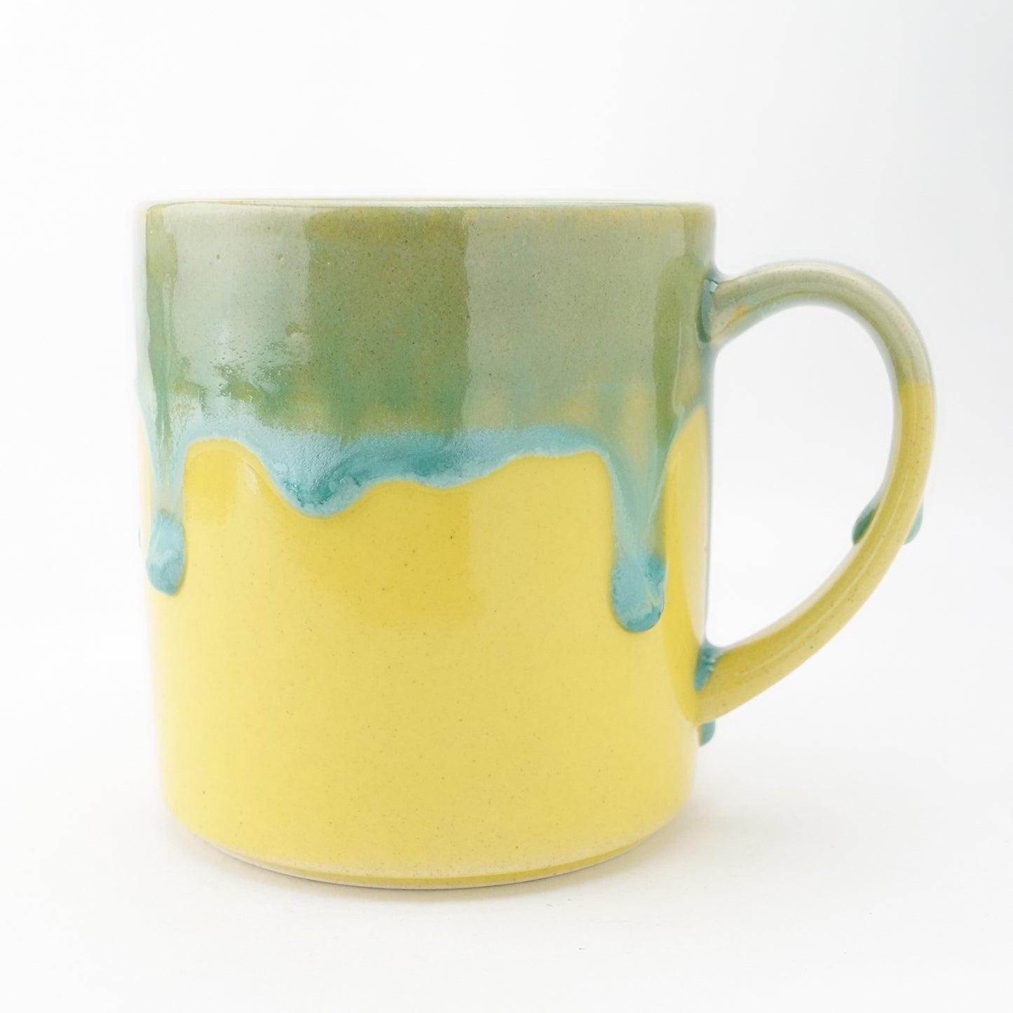 FD Green Rim Drip on Yellow Tall Mug Hasami Porcelain