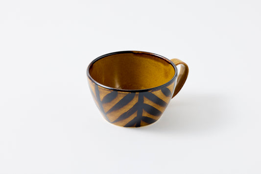 FD Arrow Feather Motif Amber Glaze Soup Mug Hasami Porcelain