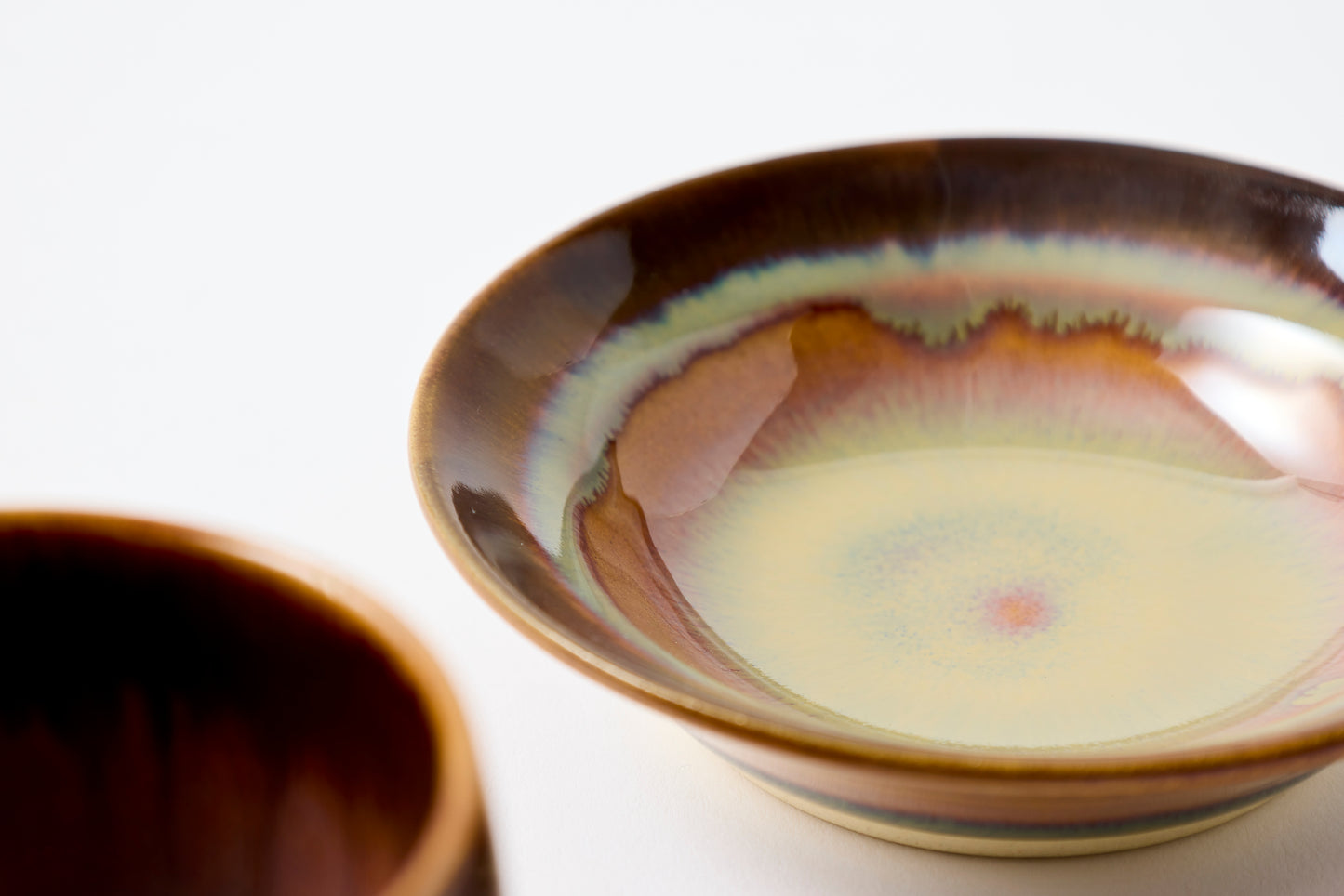 FD Rust Rim and Amber Glaze Sencha Teacup & Saucer Hasami Porcelain