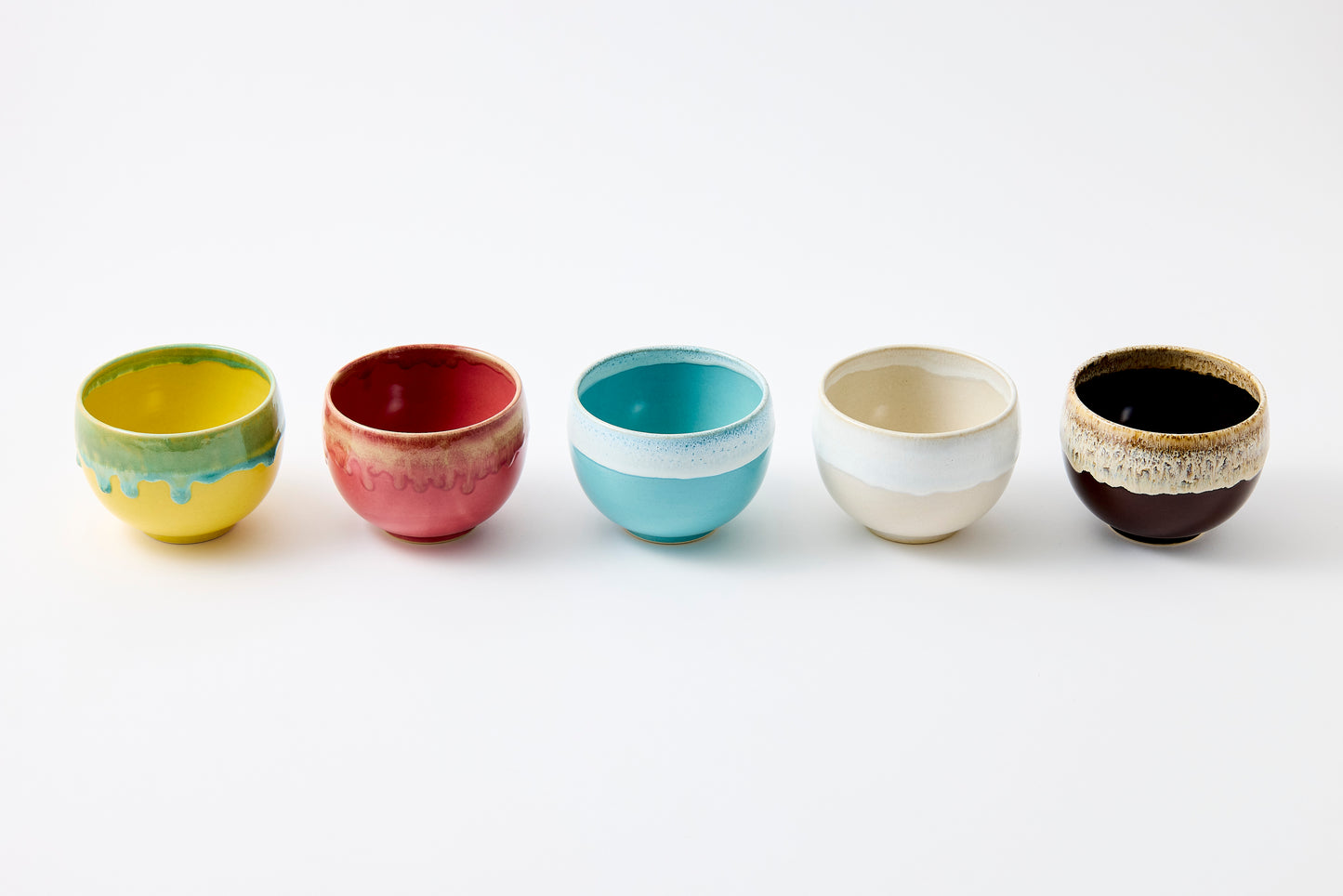 Green Rim Drip on Yellow Round Bowl Matcha Bowl Hasami Porcelain
