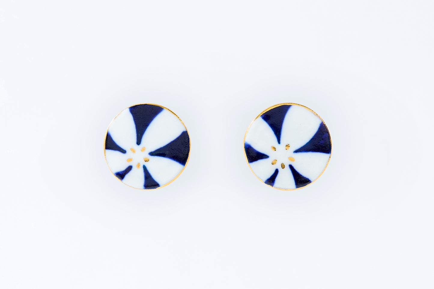 Hand-Painted Round Tile Night Cherry Blossom Earrings