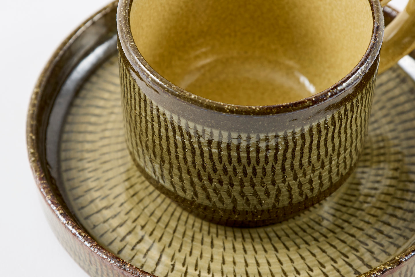 FD Yellow Glaze Tobikanna Coffee Cup & Saucer Hasami Porcelain