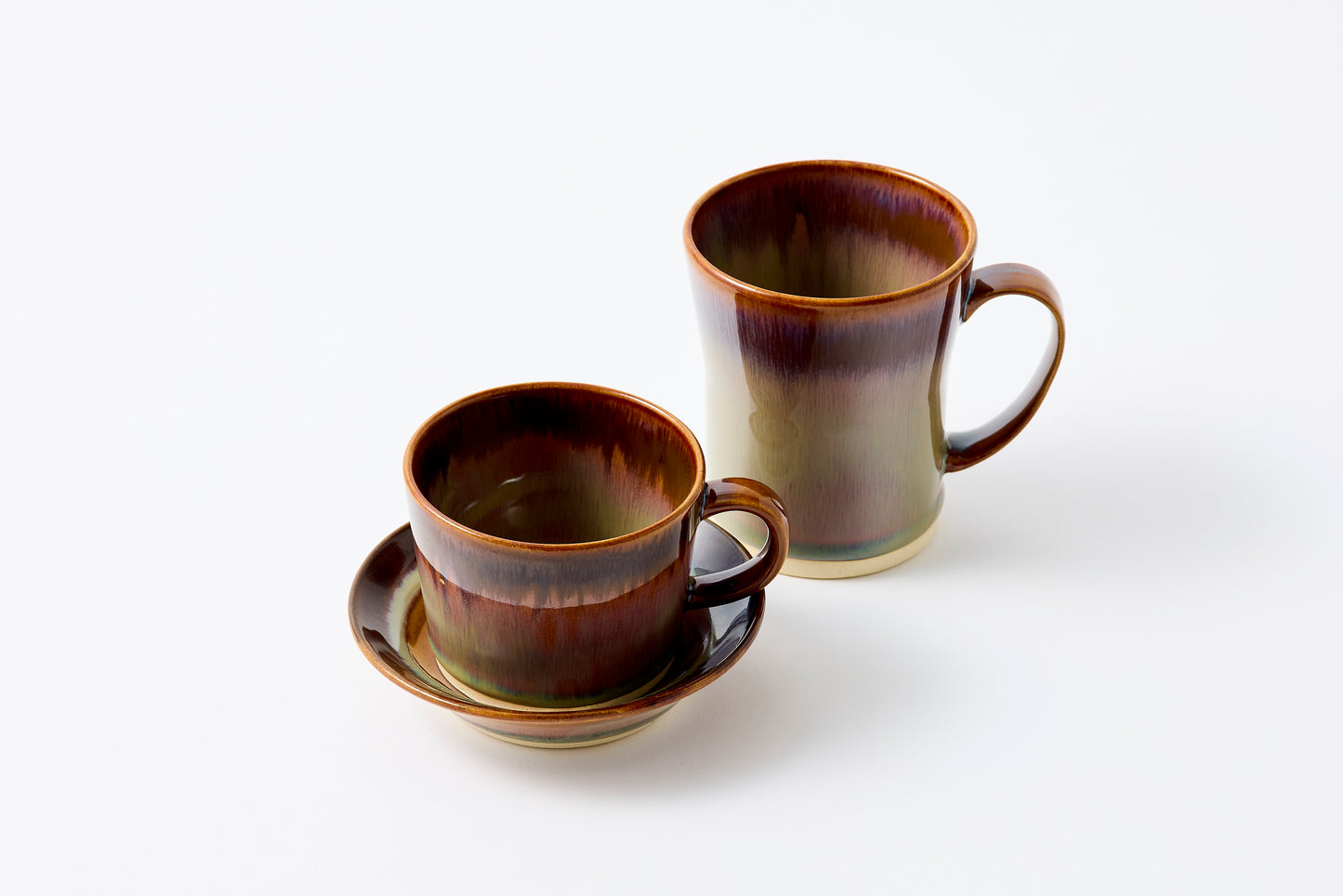 Rust Rim and Amber Glaze Cup & Saucer Hasami Porcelain
