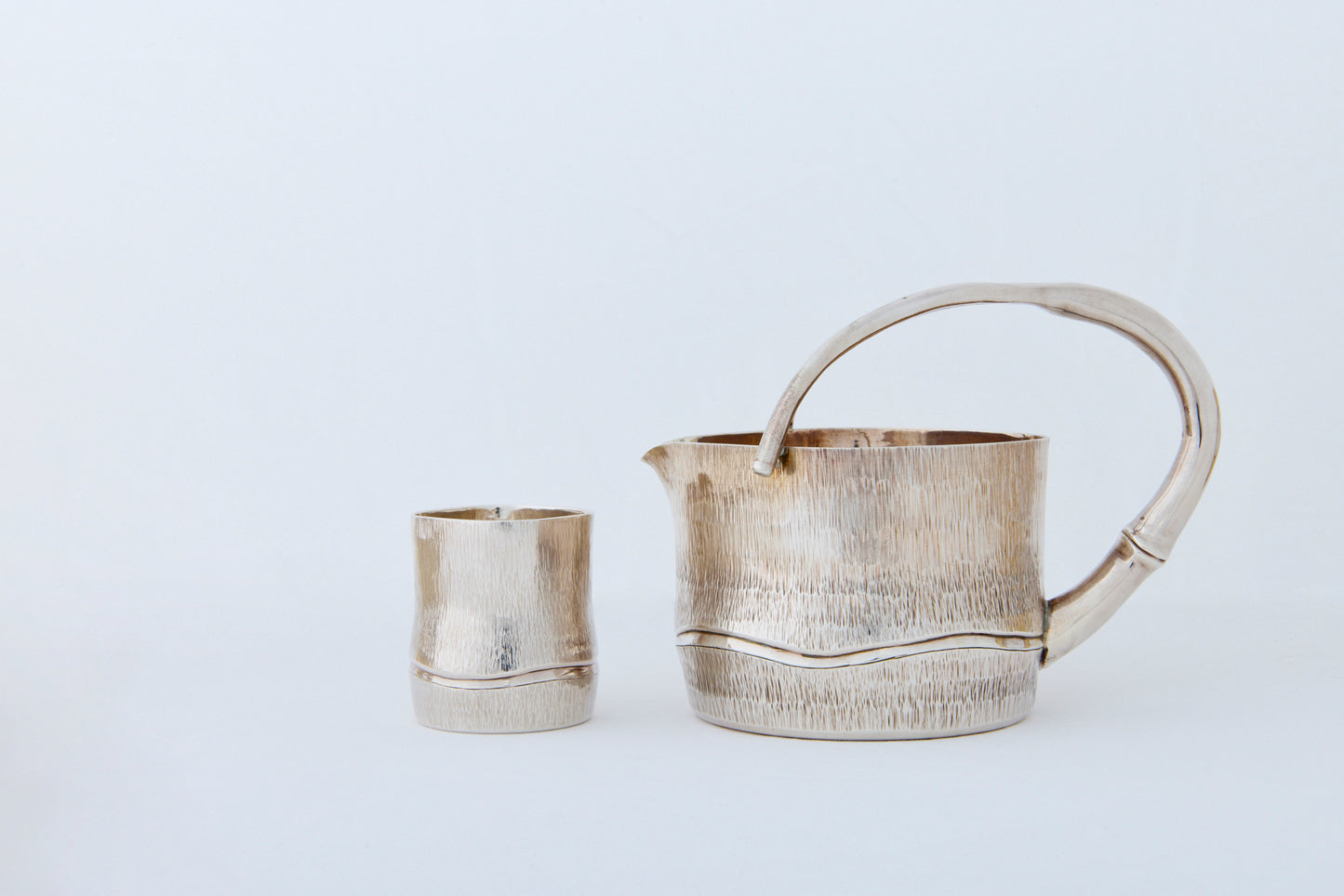 Pure Silver Bamboo-Style Sake Pitcher and Cup Set