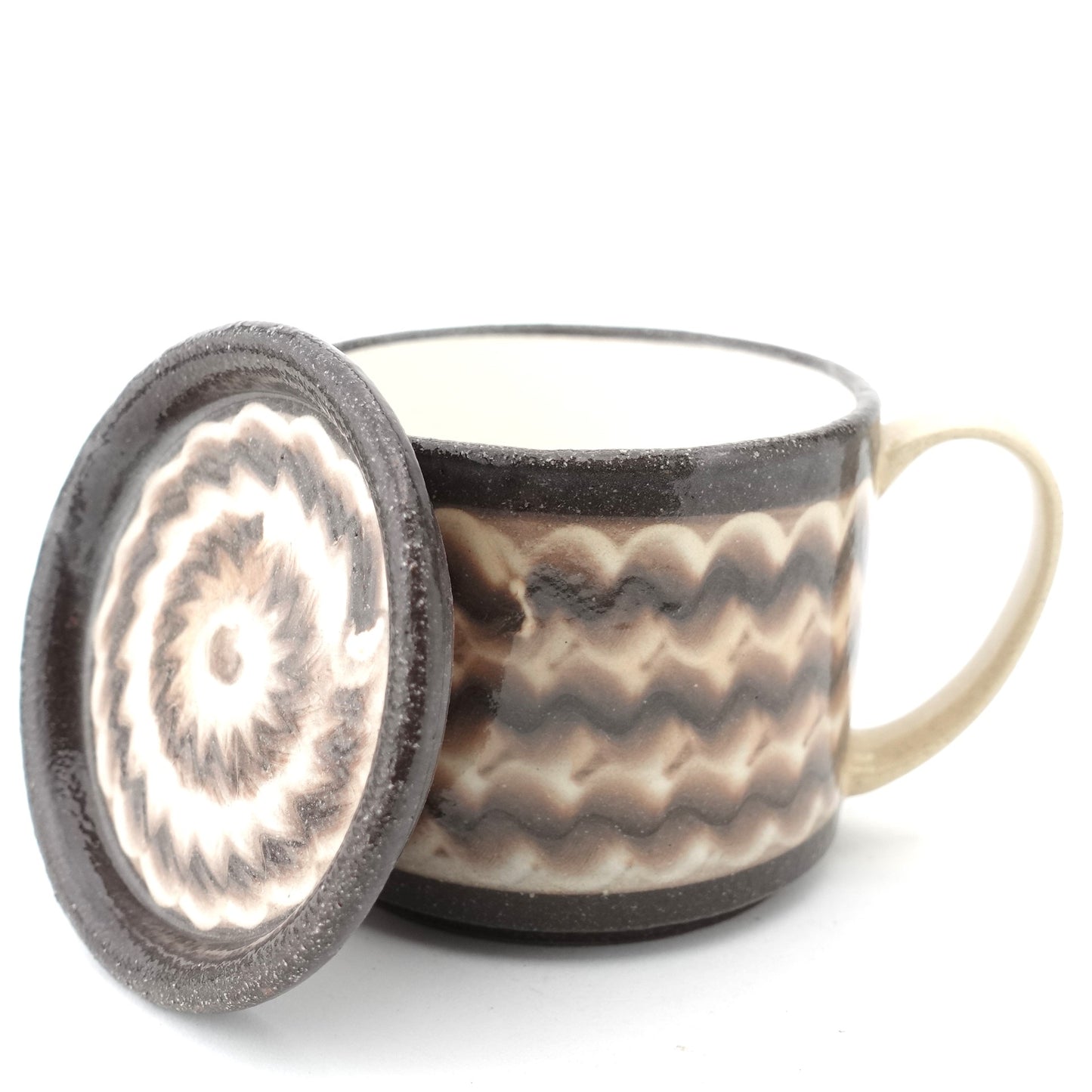 FD White Glaze Ripple Lidded Mug Hasami Porcelain