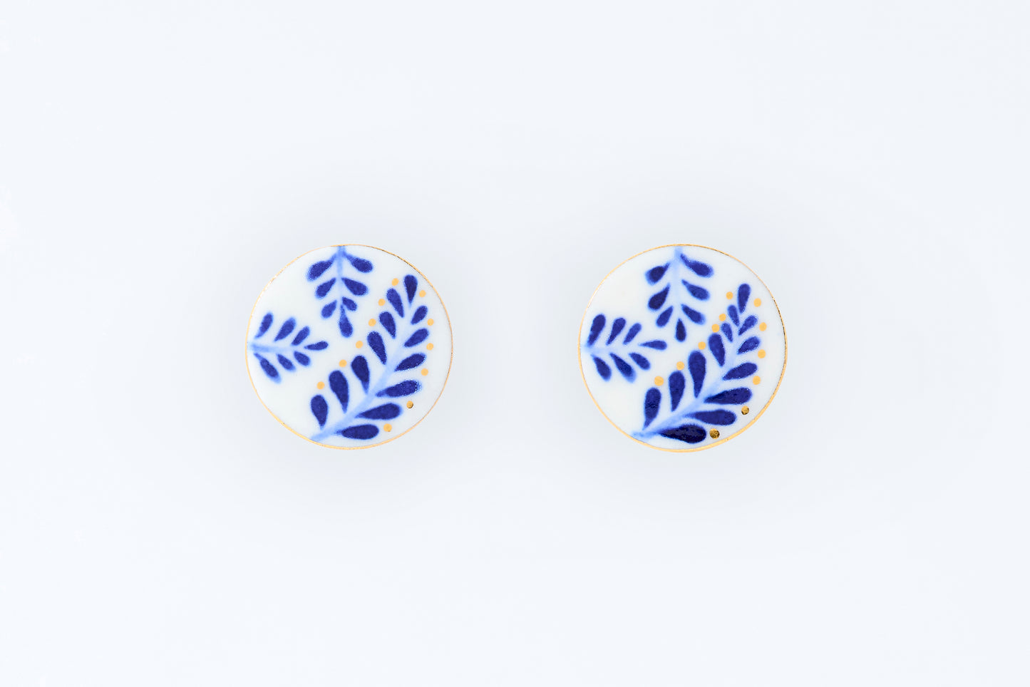 Hand-Painted Round Tile Fern Earrings