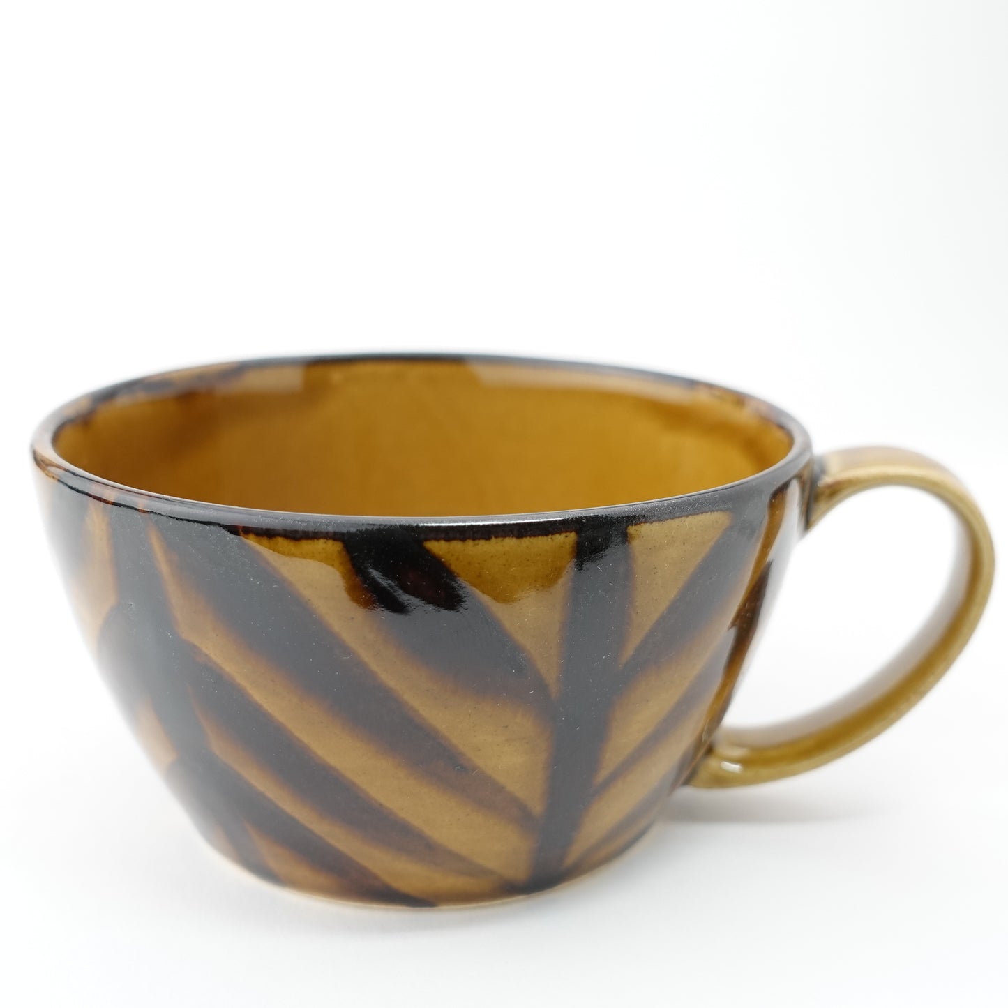 FD Arrow Feather Motif Amber Glaze Soup Mug Hasami Porcelain