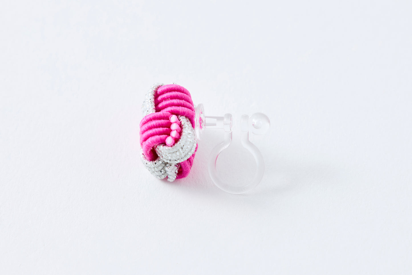 Ichimatsu | Non-Pierced Earrings (Resin) - Rhododendron & Silver