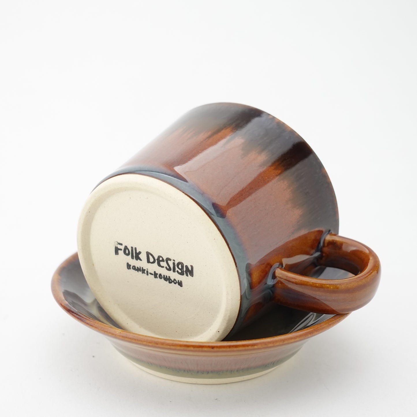 Rust Rim and Amber Glaze Cup & Saucer Hasami Porcelain