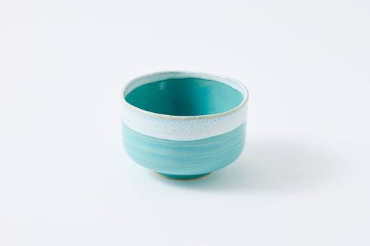 FD Blue Glaze and White Karatsu Drip Nodate Matcha Bowl Hasami Porcelain