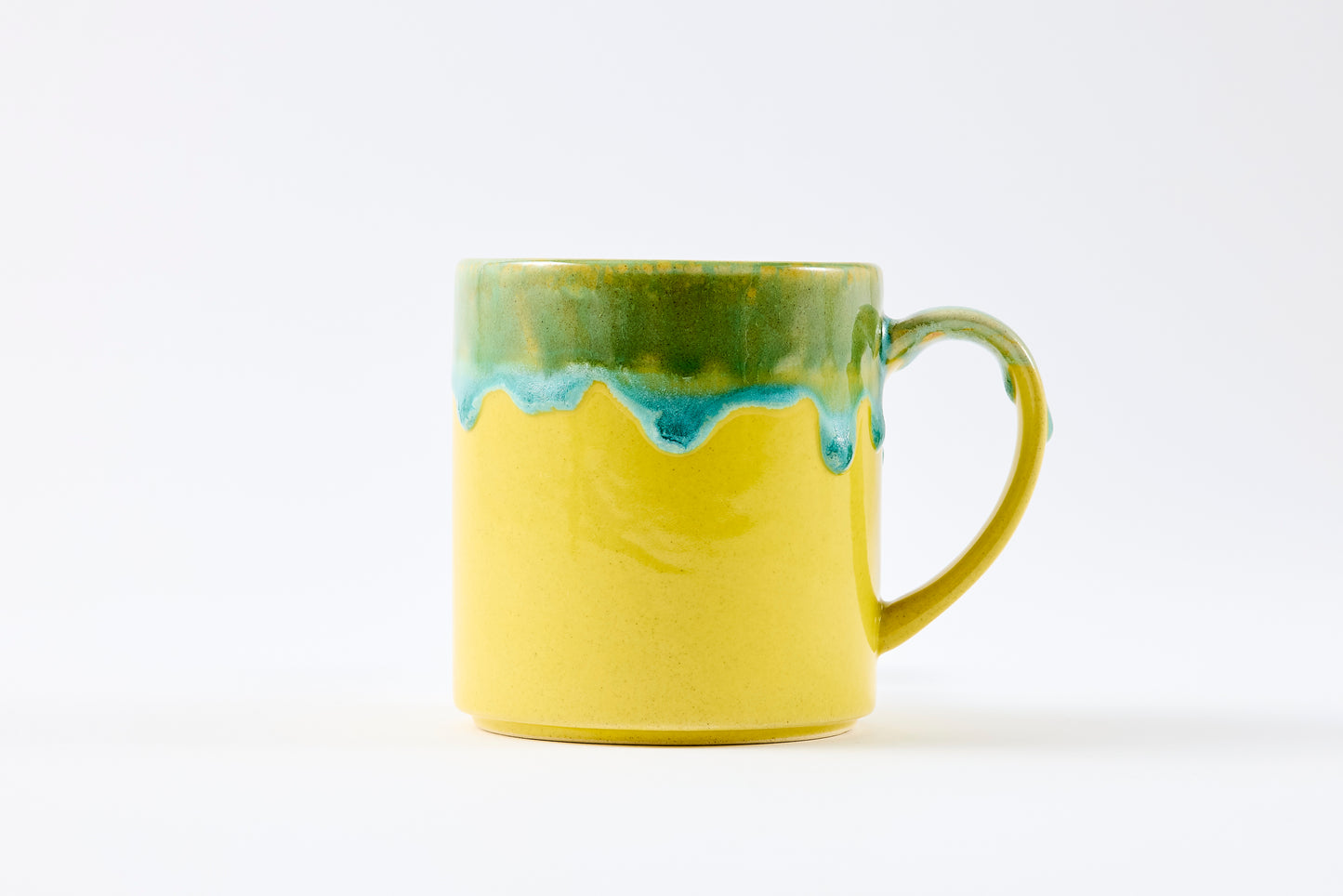 FD Green Rim Drip on Yellow Tall Mug Hasami Porcelain