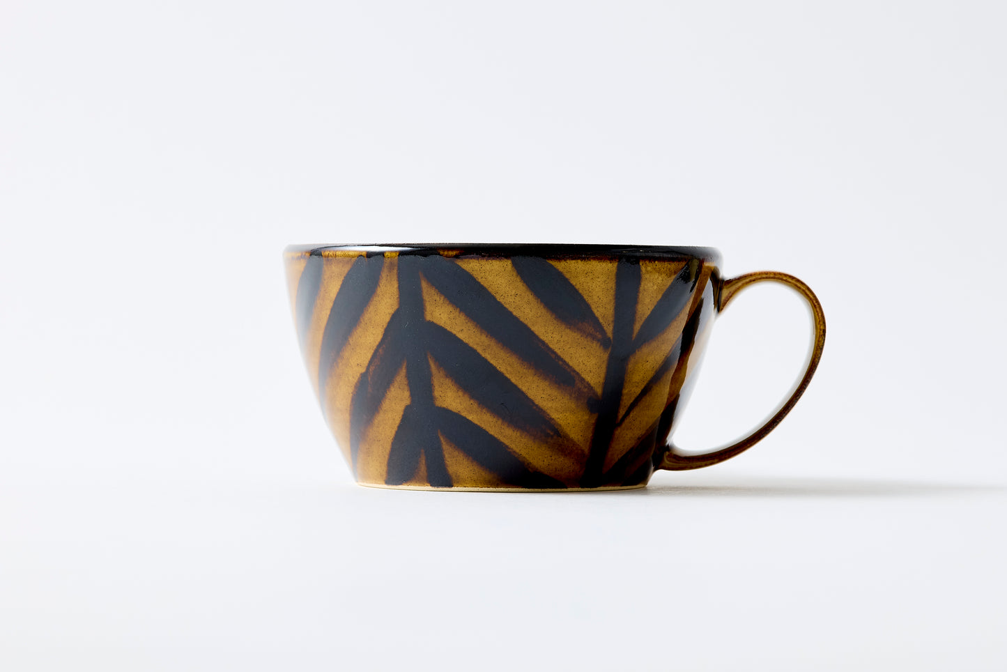FD Arrow Feather Motif Amber Glaze Soup Mug Hasami Porcelain