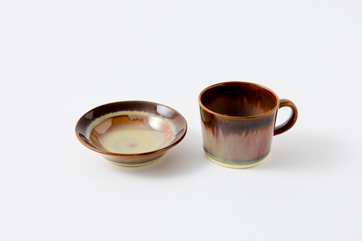 Rust Rim and Amber Glaze Cup & Saucer Hasami Porcelain