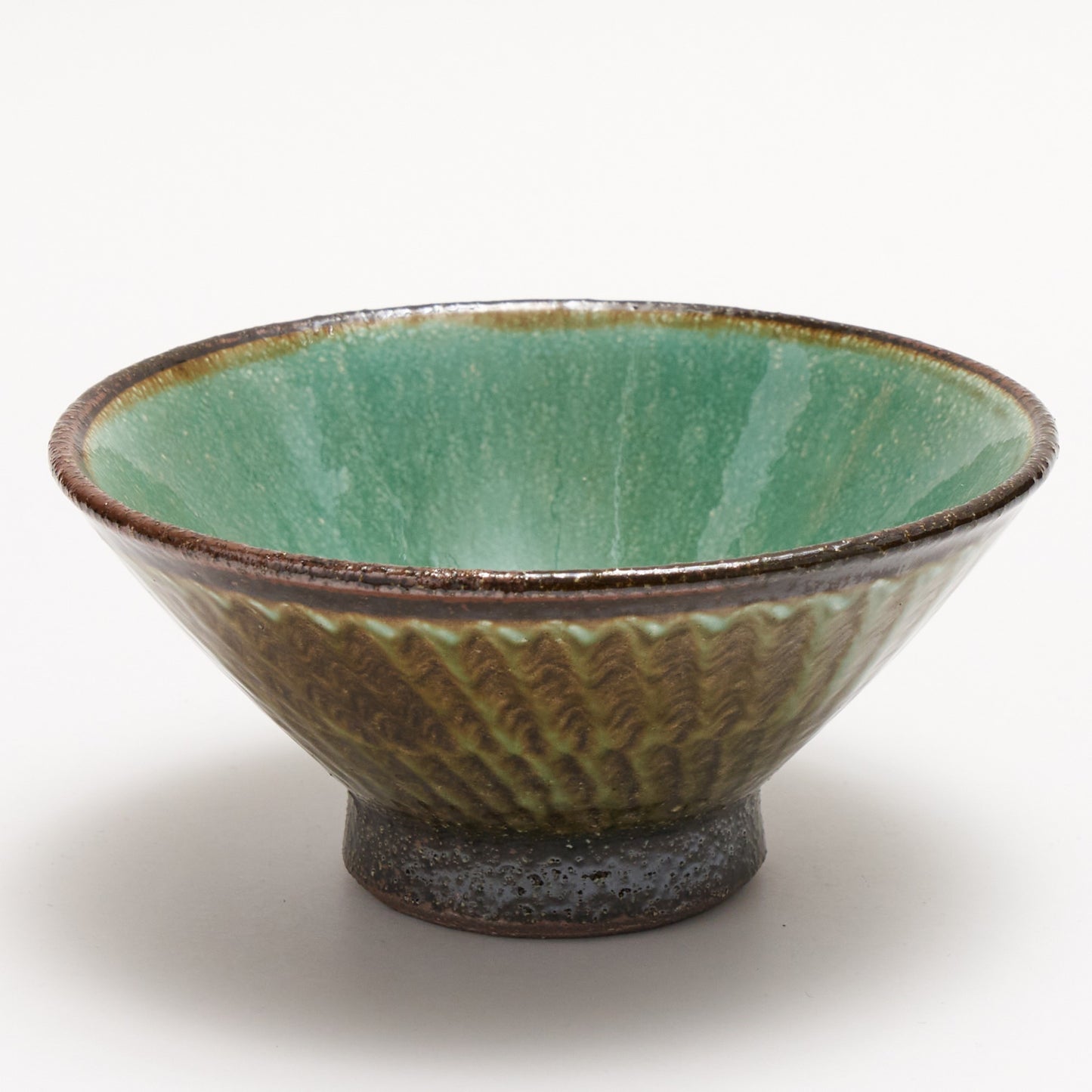 FD Green Glaze Bold Double Brush Stroke Rice Bowl Hasami Porcelain
