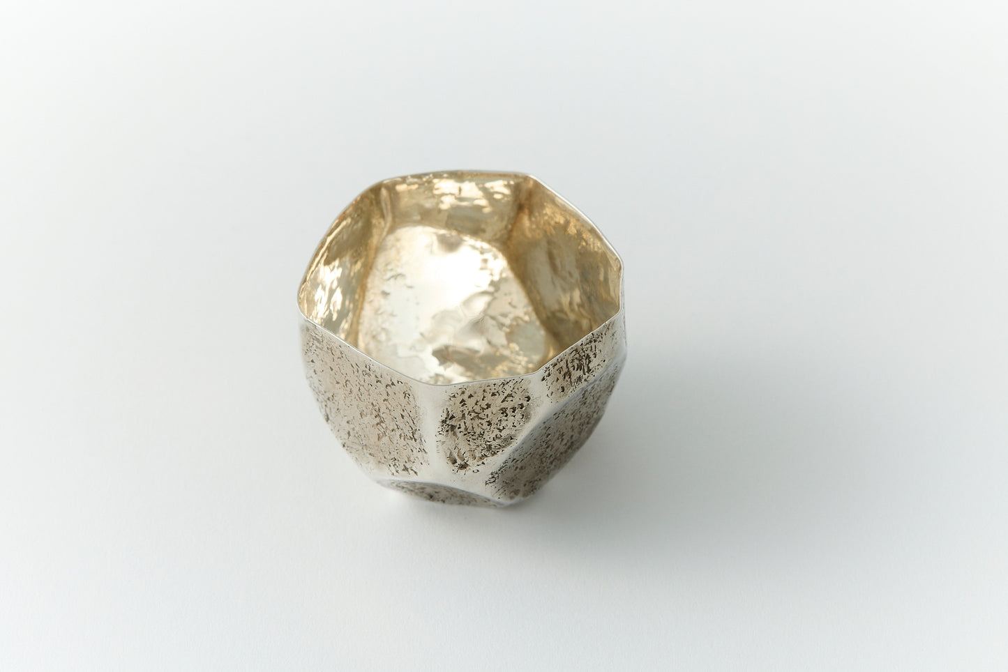 Pure Silver Bamboo-Shaped Sake Cup with Gold Inlay