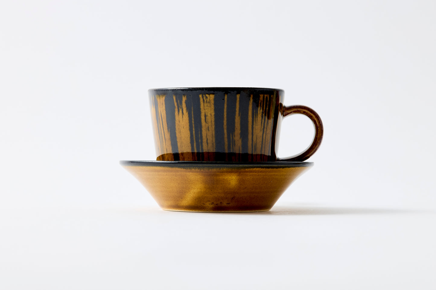 Striped Amber Glaze Cup & Saucer Hasami Porcelain