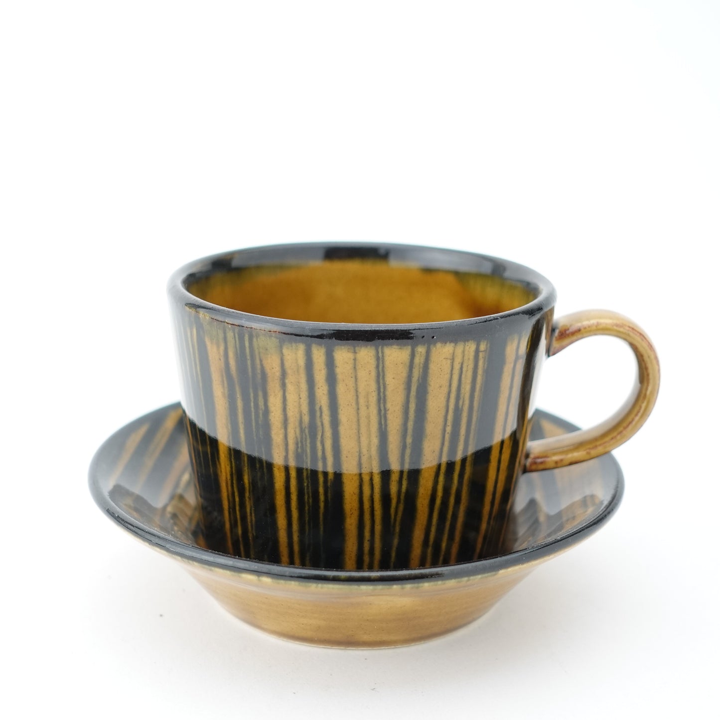 Striped Amber Glaze Cup & Saucer Hasami Porcelain