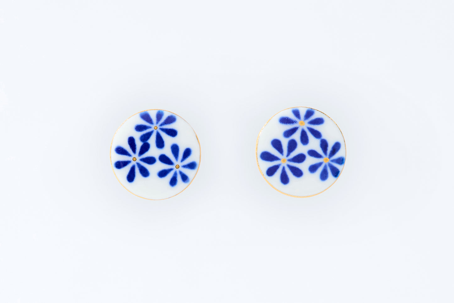 Hand-Painted Round Tile Indigo Flower Earrings