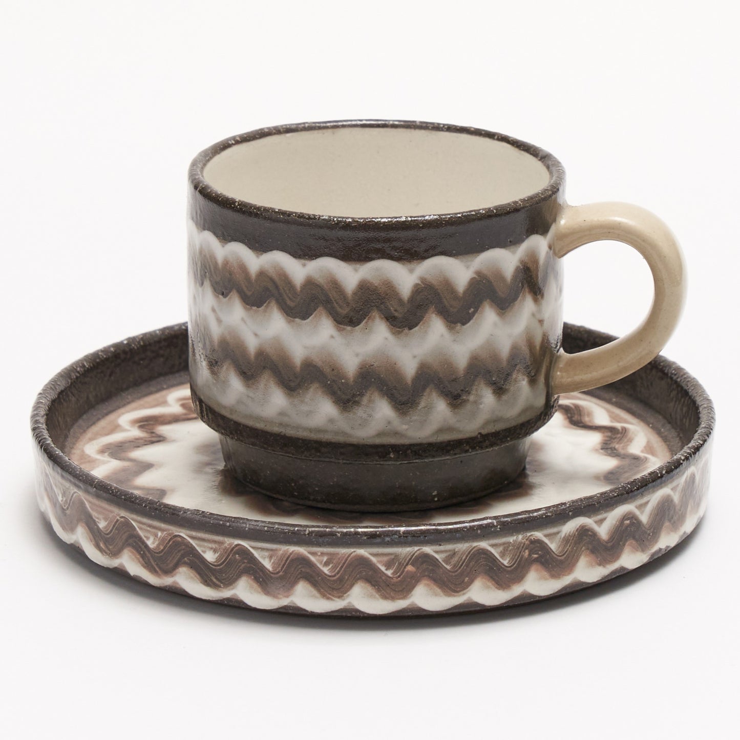 FD White Glaze Ripple Coffee Cup & Saucer Hasami Porcelain