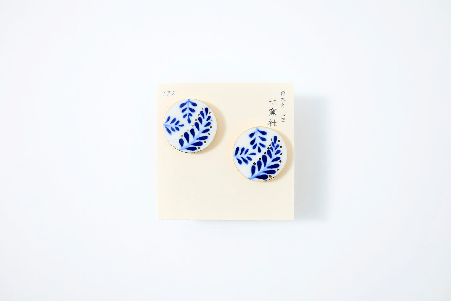 Hand-Painted Round Tile Fern Earrings