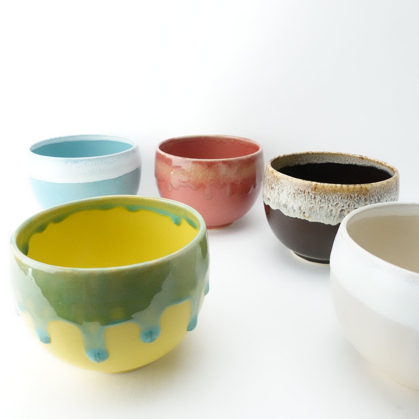Green Rim Drip on Yellow Round Bowl Matcha Bowl Hasami Porcelain