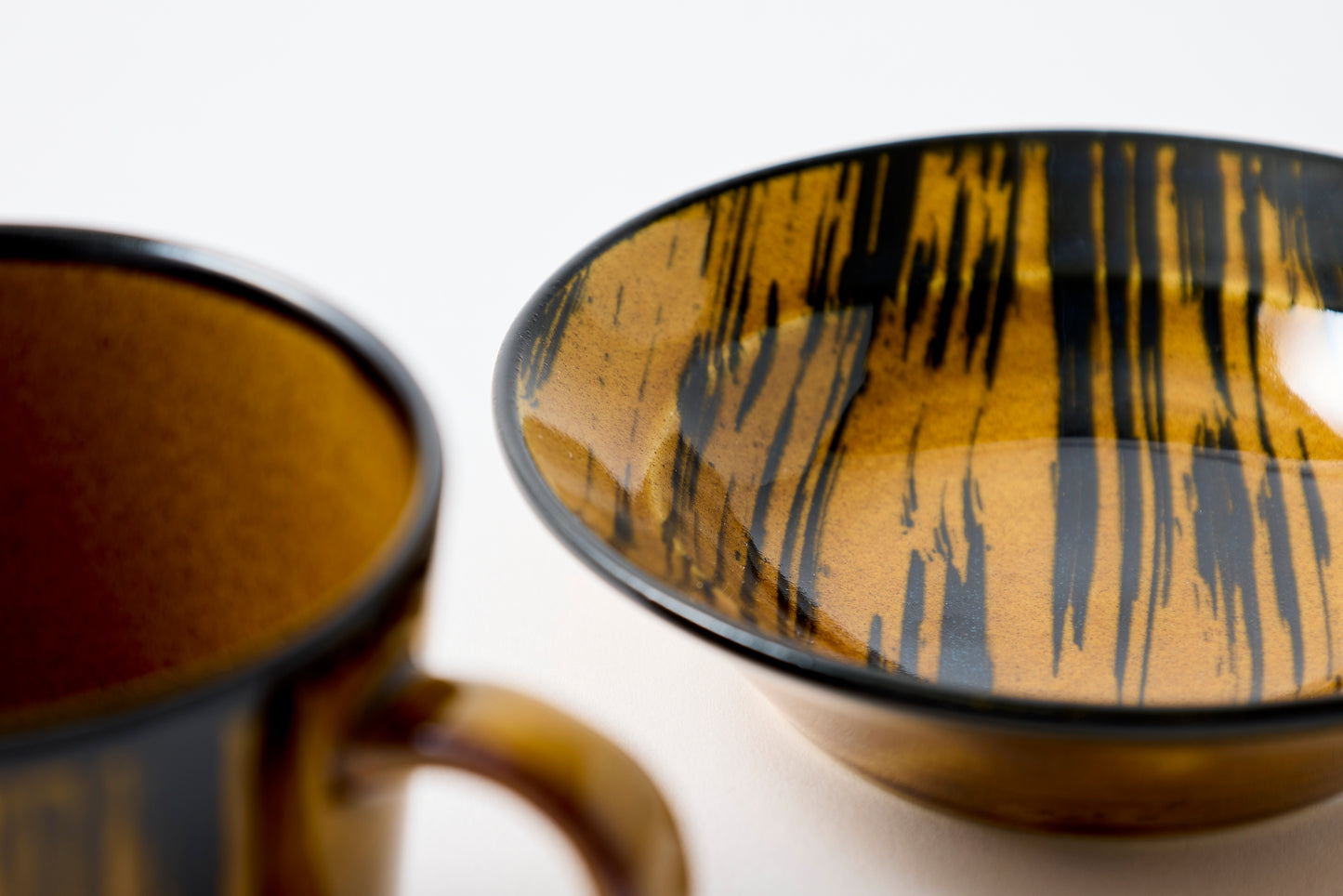 Striped Amber Glaze Cup & Saucer Hasami Porcelain