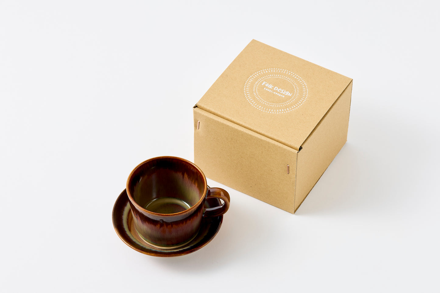 Rust Rim and Amber Glaze Cup & Saucer Hasami Porcelain