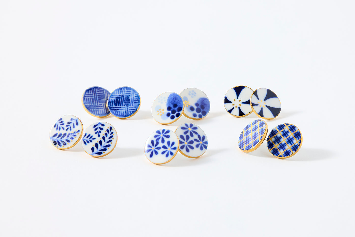 Hand-Painted Round Tile Grid Earrings