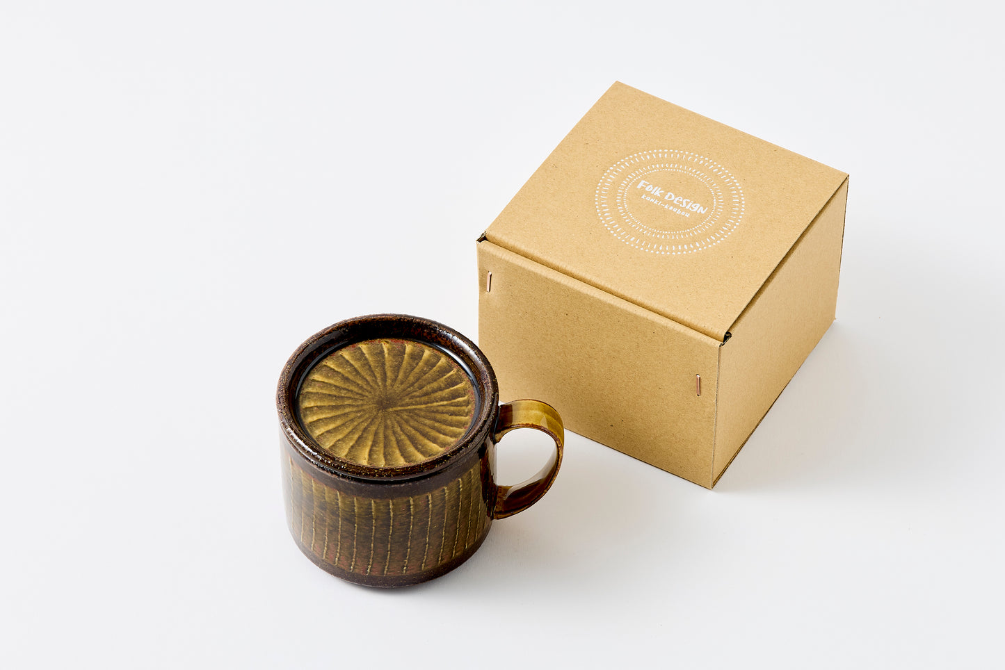 FD Amber Glaze Brush Stroke Lidded Mug Hasami Porcelain
