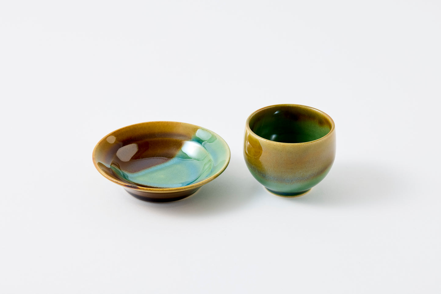 FD Amber Oribe Split Glaze Sencha Teacup & Saucer Hasami Porcelain
