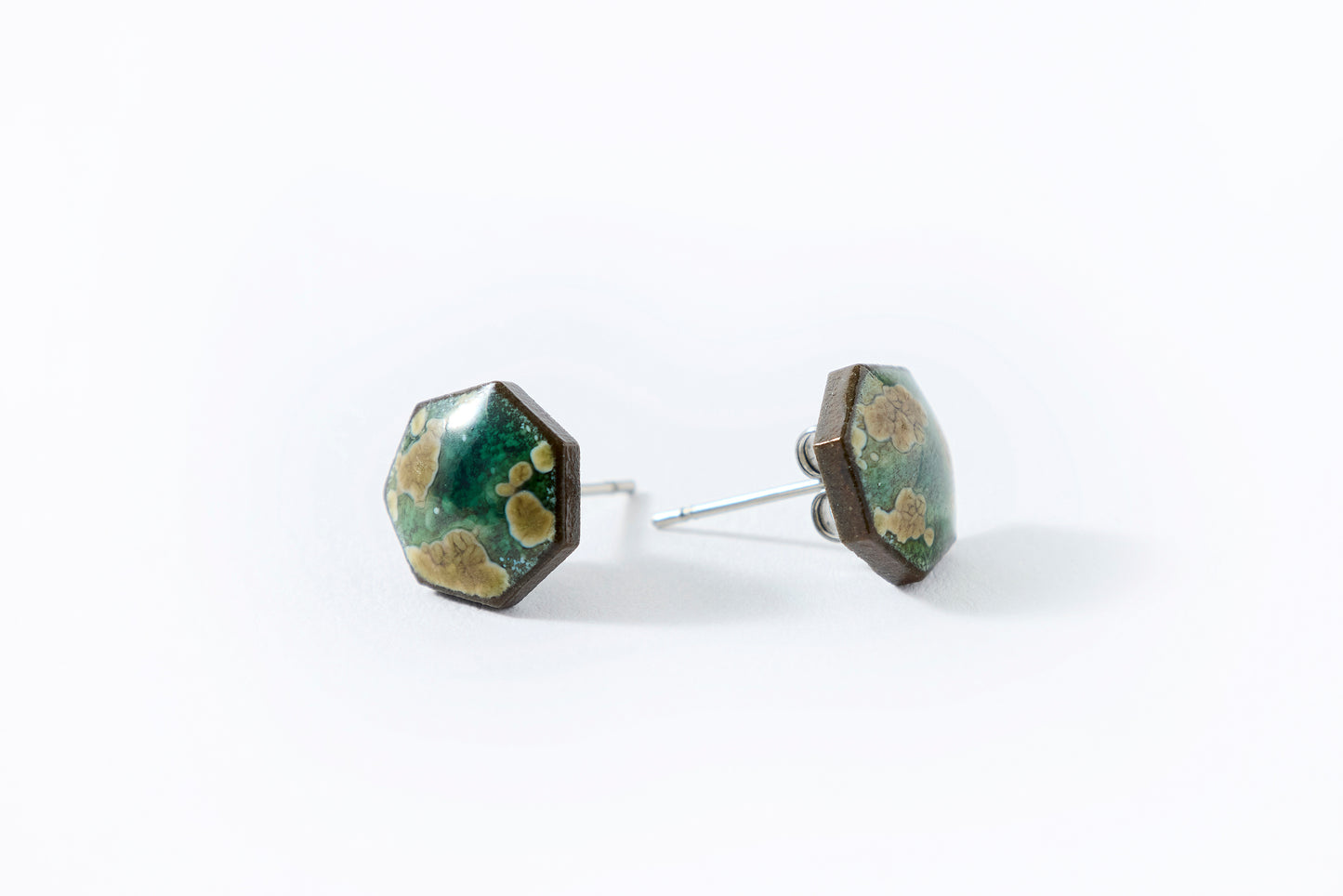 Green Moon Heptagon Earrings