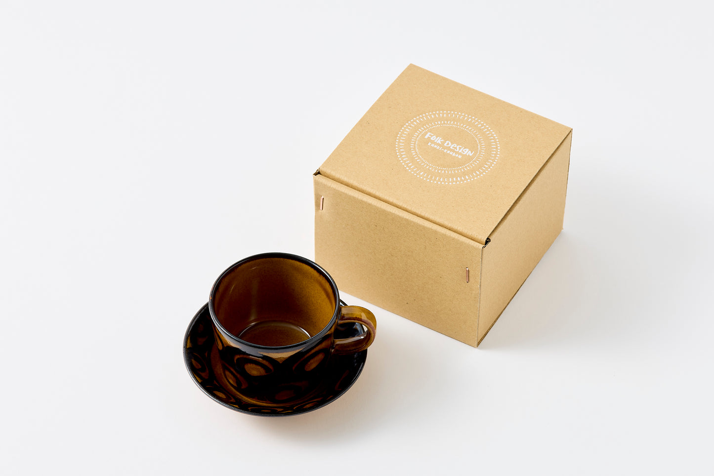 Circular Motif Amber Glaze Cup & Saucer Hasami Porcelain
