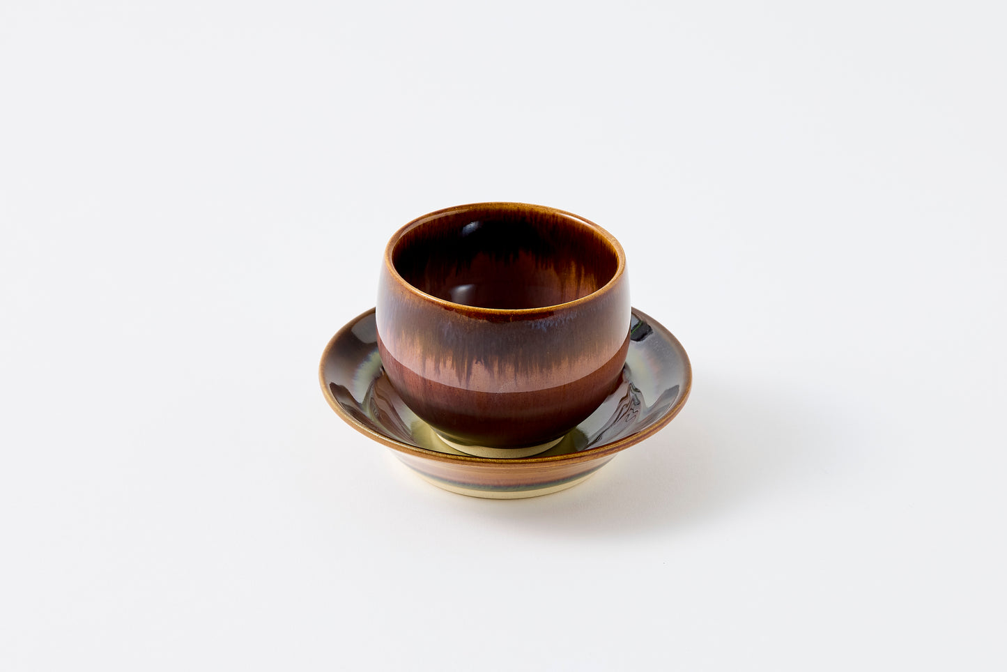 FD Rust Rim and Amber Glaze Sencha Teacup & Saucer Hasami Porcelain