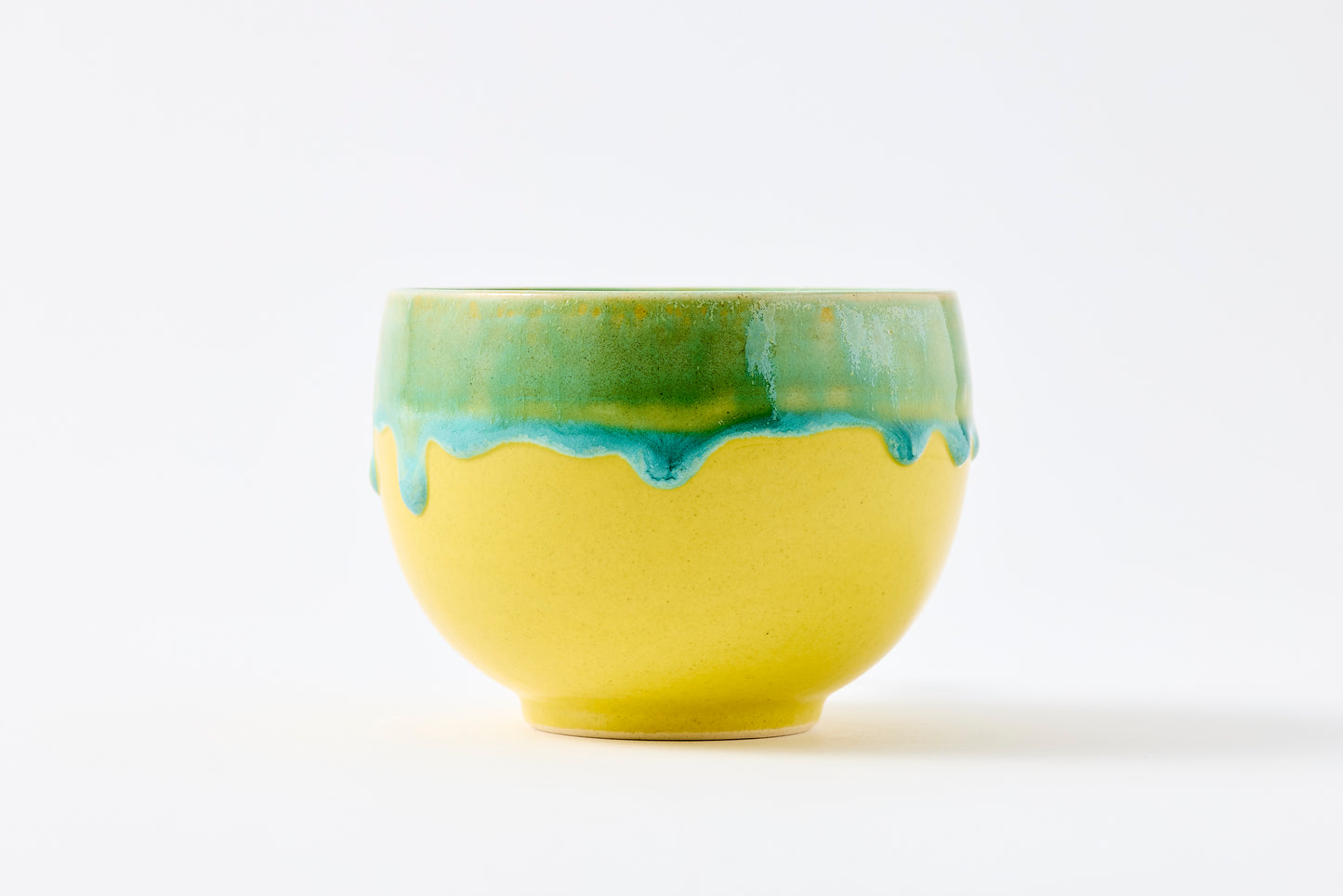 Green Rim Drip on Yellow Round Bowl Matcha Bowl Hasami Porcelain