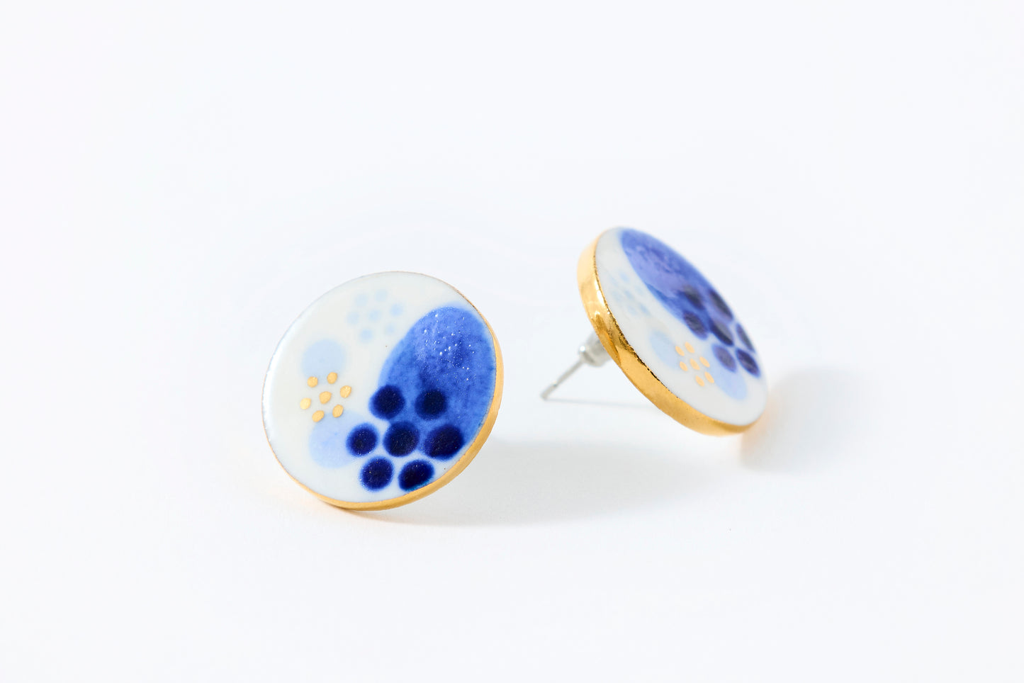 Hand-Painted Round Tile Flower Earrings