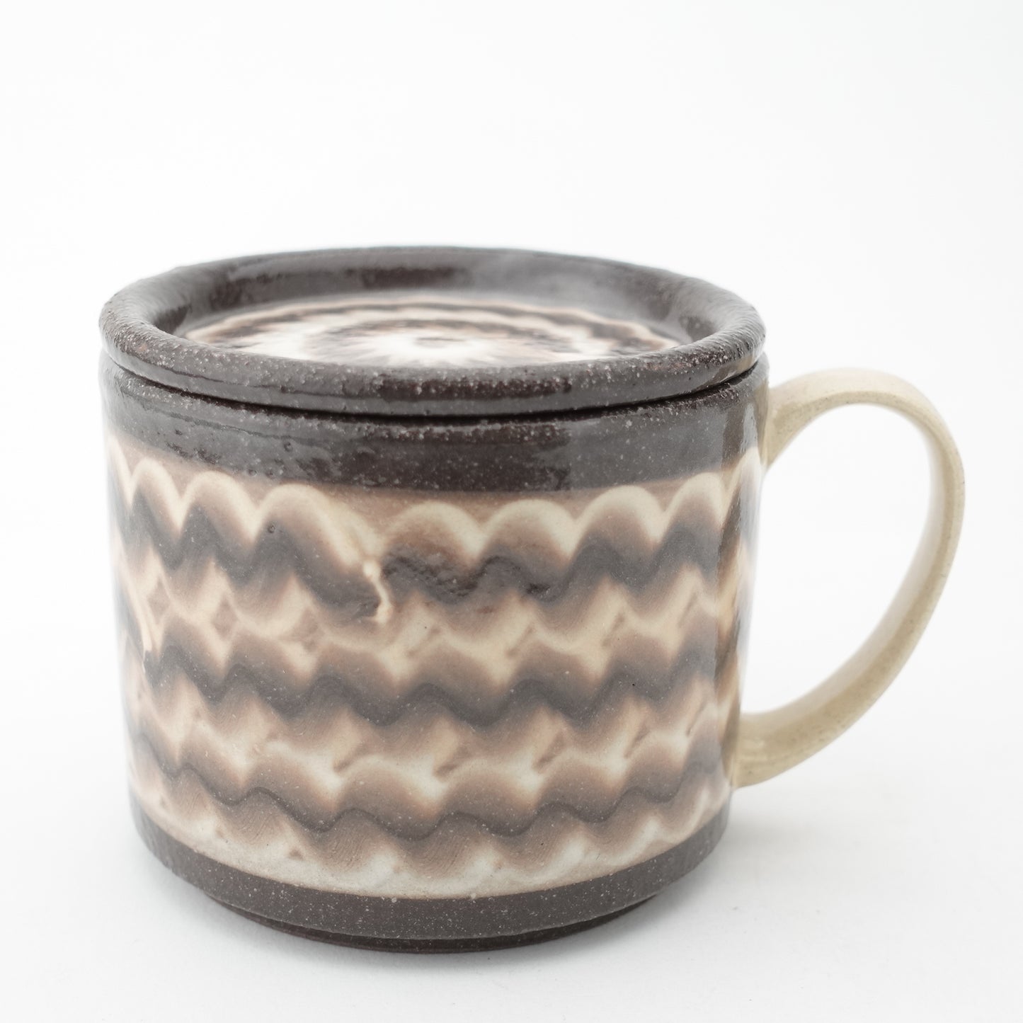 FD White Glaze Ripple Lidded Mug Hasami Porcelain