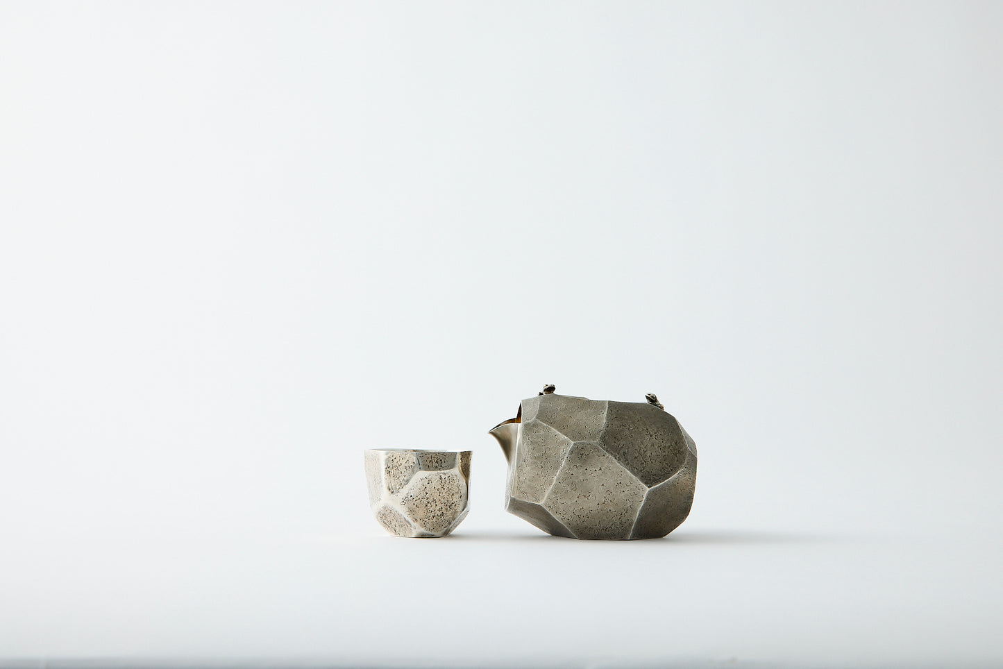 Pure Silver Bamboo-Shaped Sake Cup with Gold Inlay