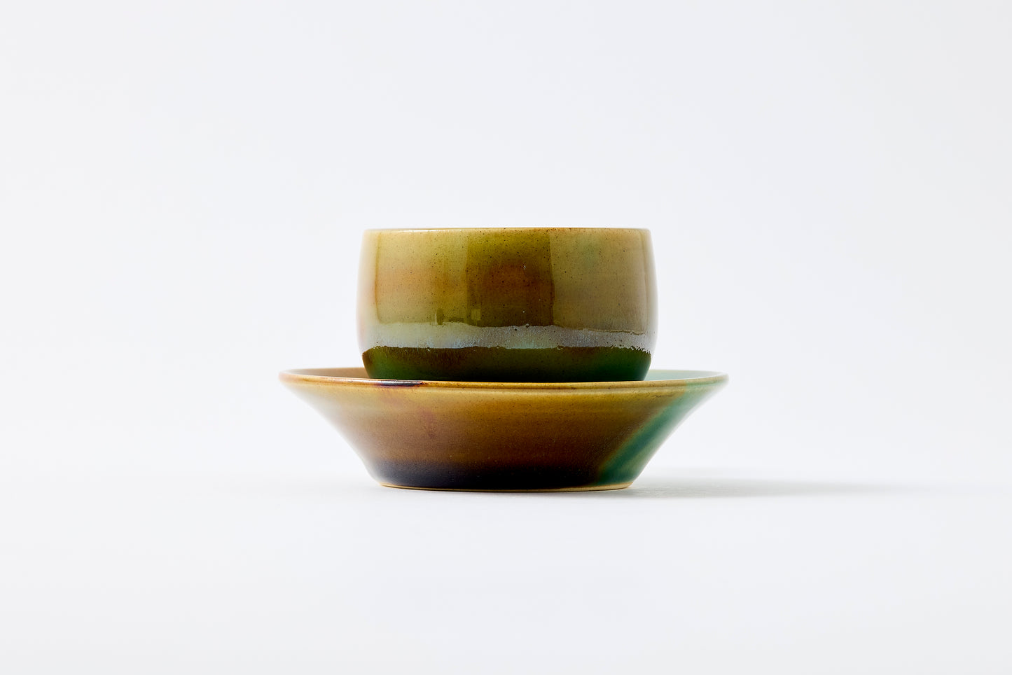 FD Amber Oribe Split Glaze Sencha Teacup & Saucer Hasami Porcelain