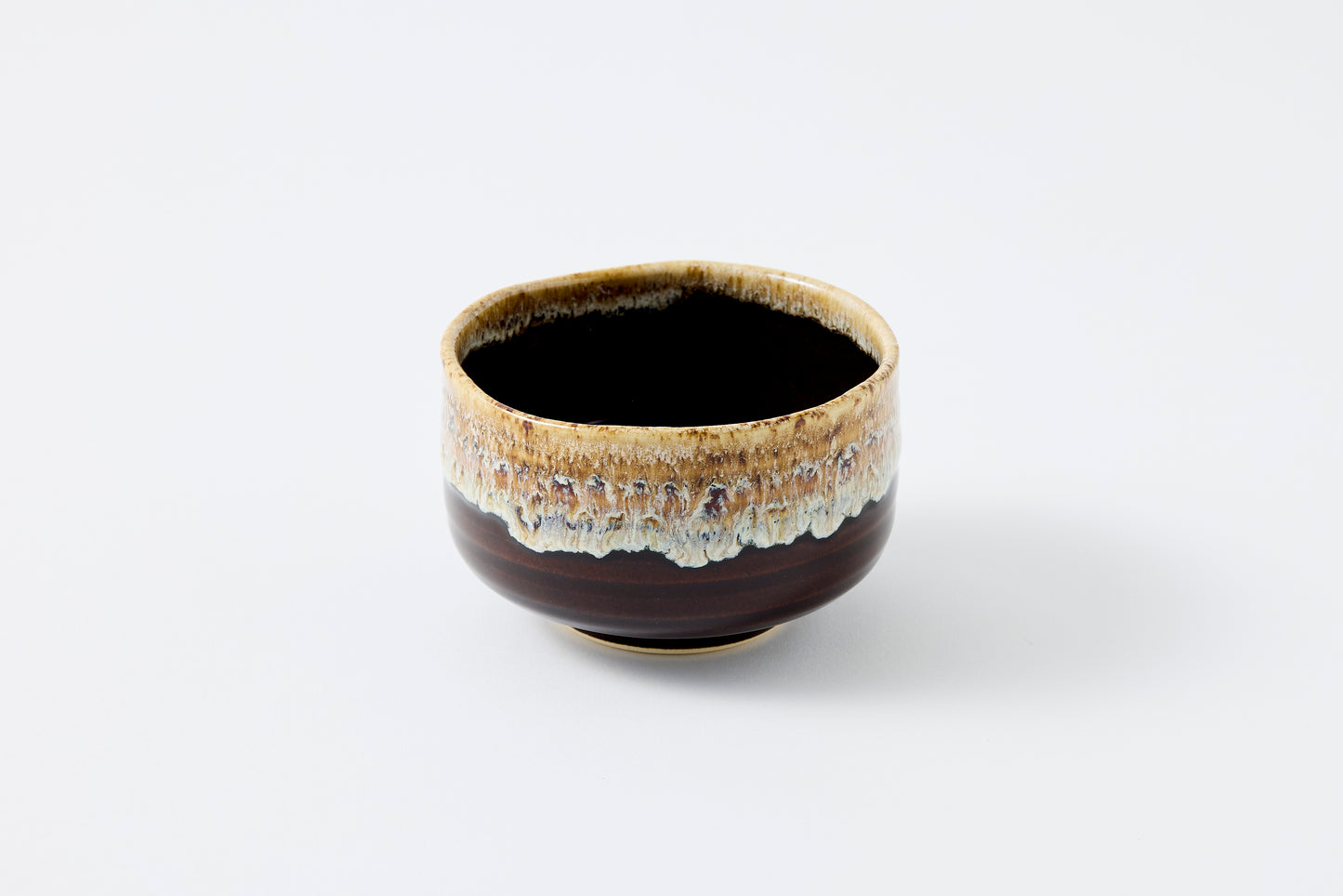 FD Amber Brown & White Karatsu Drip Nodate Matcha Bowl Hasami Porcelain