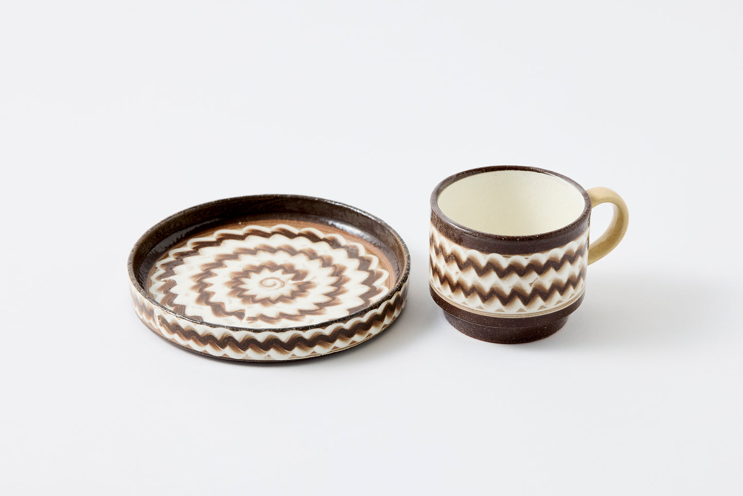 FD White Glaze Ripple Coffee Cup & Saucer Hasami Porcelain