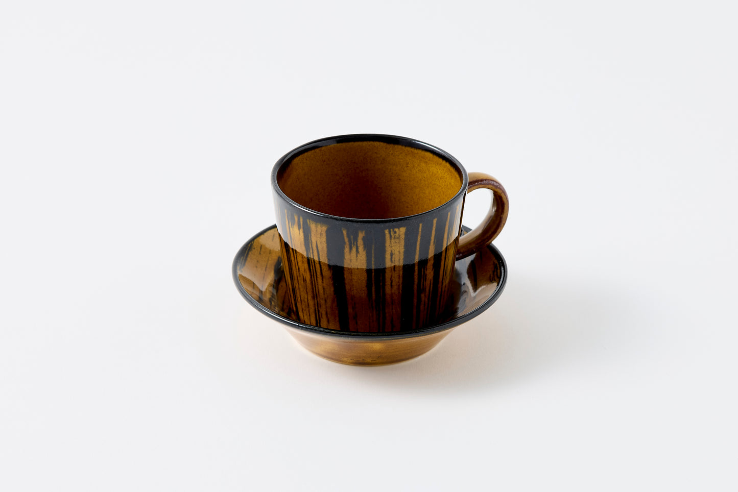 Striped Amber Glaze Cup & Saucer Hasami Porcelain