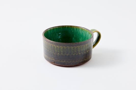 FD Green Glaze Bold Double Brush Stroke Soup Mug Hasami Porcelain
