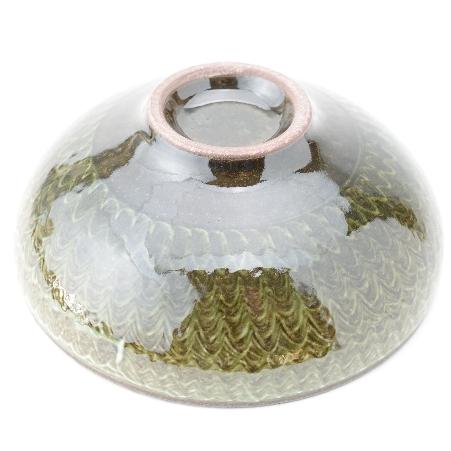 FD Green Glaze Bold Double Brush Stroke Round Flat Bowl Hasami Porcelain