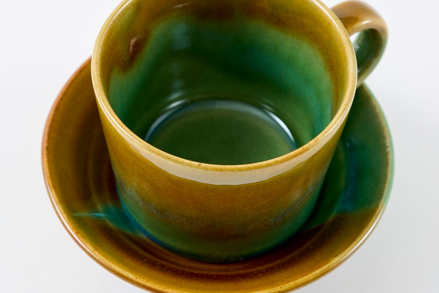 Oribe and Amber Split Glaze Cup & Saucer Hasami Porcelain