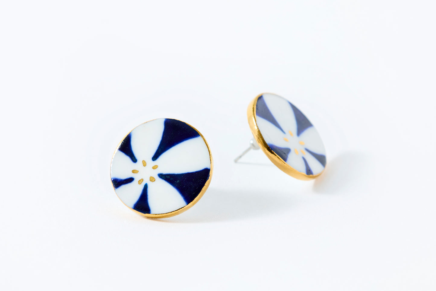 Hand-Painted Round Tile Night Cherry Blossom Earrings